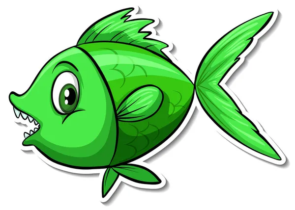 Зелена Риба Тварин Мультфільм Наклейка Ілюстрація — стоковий вектор