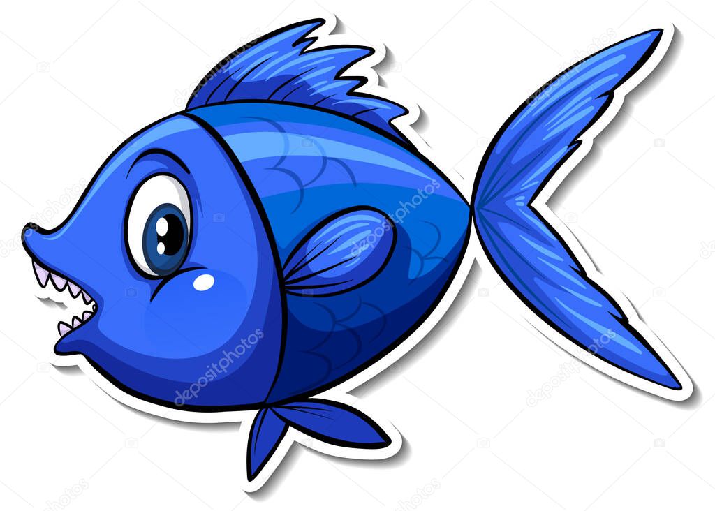 Blue fish sea animal cartoon sticker illustration