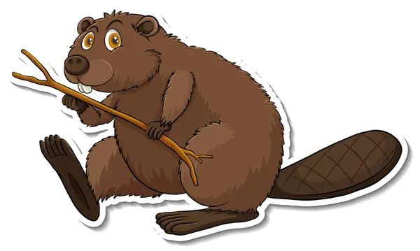 Beaver Animal Desenho Animado Etiqueta Ilustração — Vetor de Stock