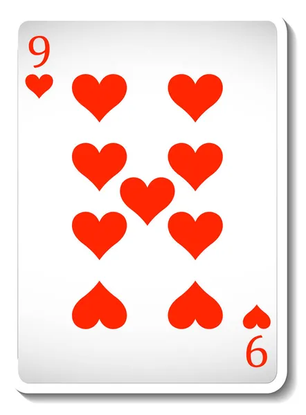 Neun Der Herzen Spielkarte Isolierte Illustration — Stockvektor