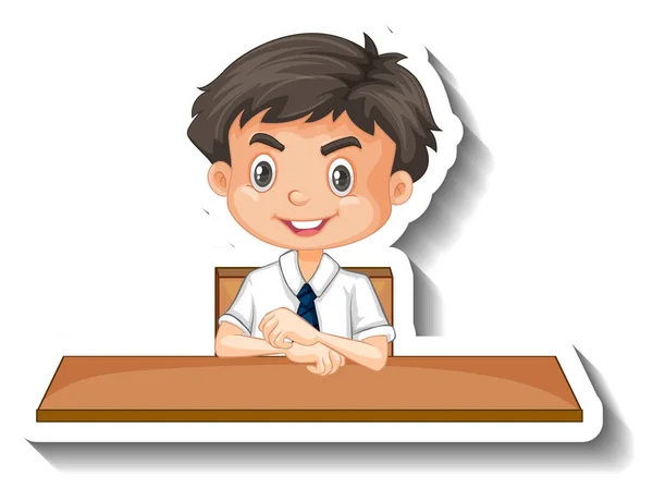 Student Chlapec Školní Stůl Kreslené Ilustrace — Stockový vektor