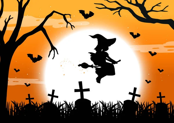 Halloween Hintergrund Mit Hexensilhouette Illustration — Stockvektor