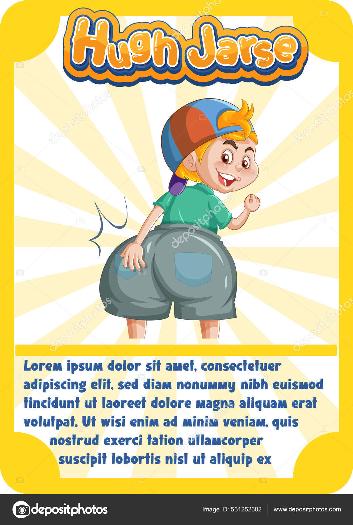 character-game-card-template-word-hugh-jarse-illustration-stock-photo