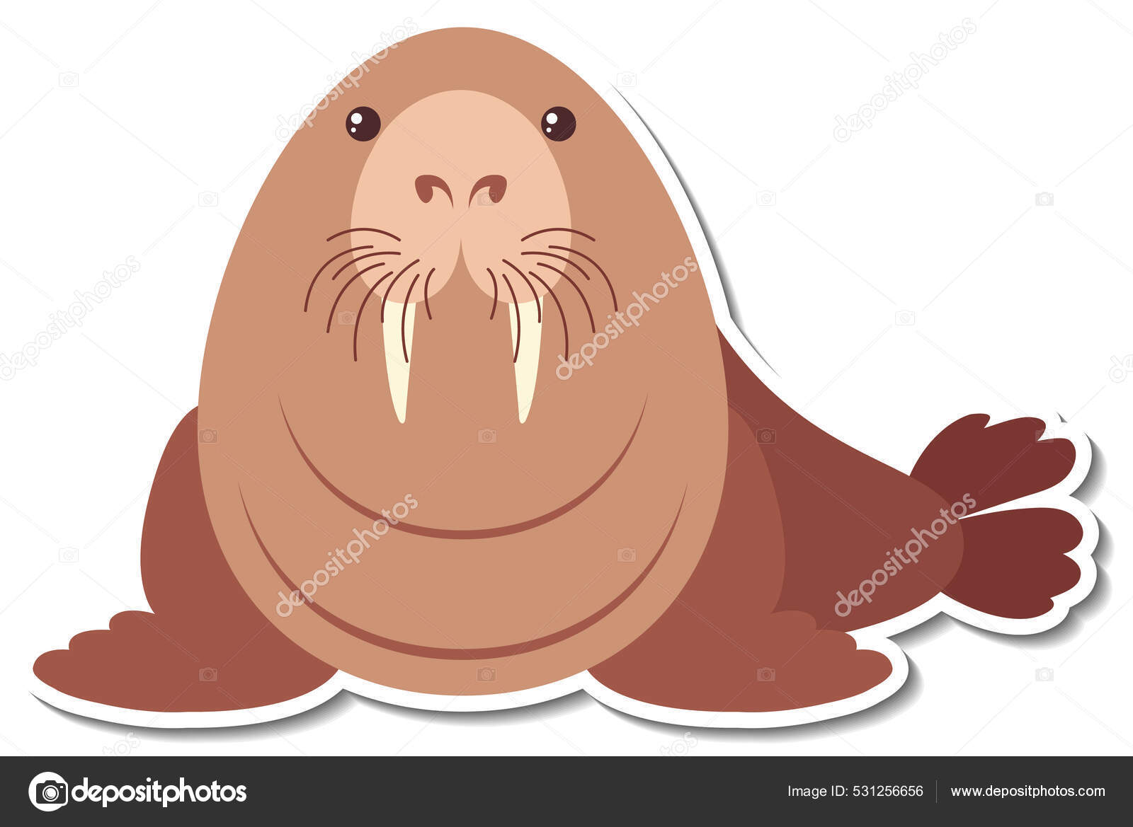 Chubby Walrus Animal Cartoon Sticker Illustration Stock Photo by