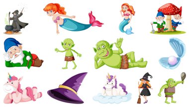 Fantezi peri masalı karakterleri ve çizimler.