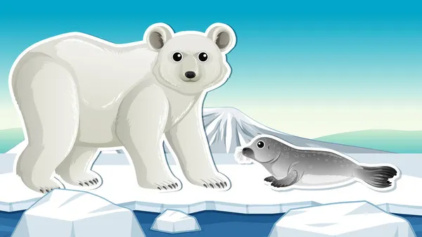 Desenho Miniatura Com Ilustração Urso Polar Selo — Fotografia de Stock