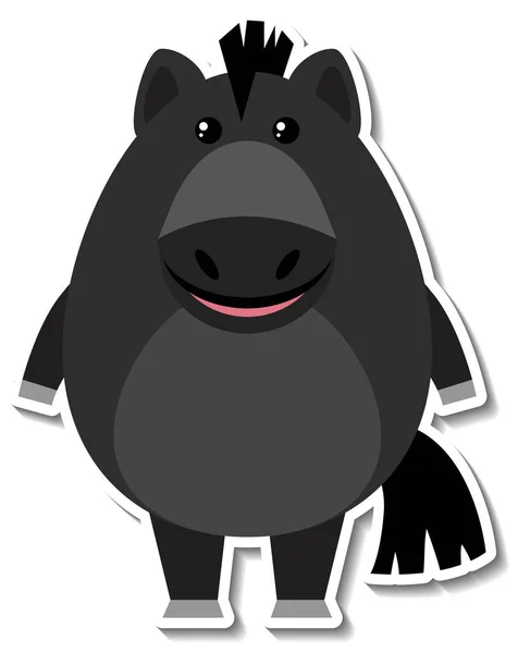 Gordito Caballo Negro Animal Dibujos Animados Pegatina Ilustración —  Fotos de Stock