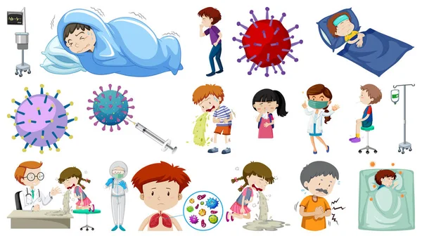 Set Sick People Different Syptoms Illustration — Stock Photo, Image