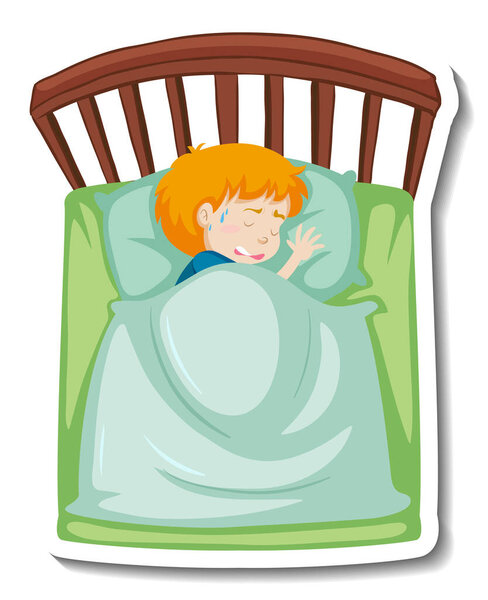 A fever boy shivering in blanket illustration