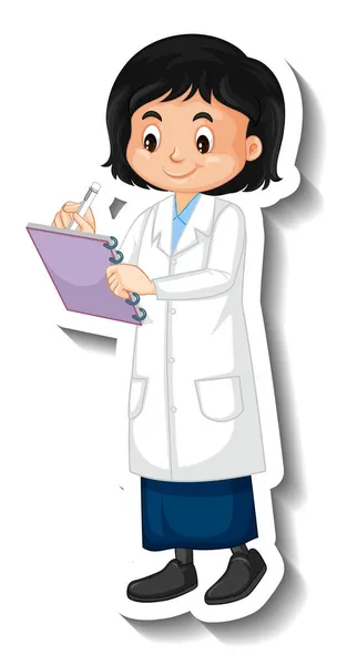 Estudante Cientista Menina Desenho Animado Personagem Adesivo Ilustração — Fotografia de Stock