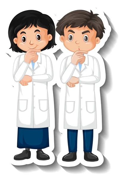 Ilmuwan Pasangan Anak Anak Gambar Stiker Karakter Kartun — Stok Foto
