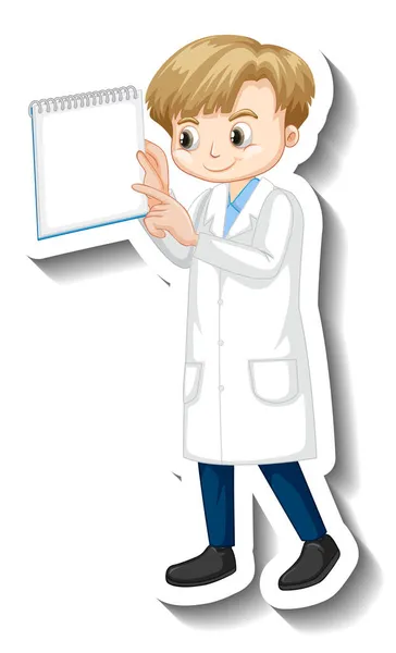 Scienziato Ragazzo Tenendo Vuoto Cartone Animato Personaggio Adesivo Illustrazione — Foto Stock