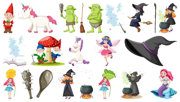 Set Fantasy Fairy Tale Characters Elements Illustration — Stock Photo, Image