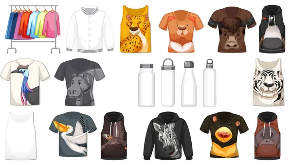 Set Diverse Camicie Accessori Con Motivi Animali Illustrazione — Foto Stock