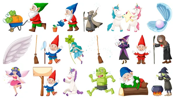 ファンタジー童話のキャラクターや要素のイラストのセット — ストック写真