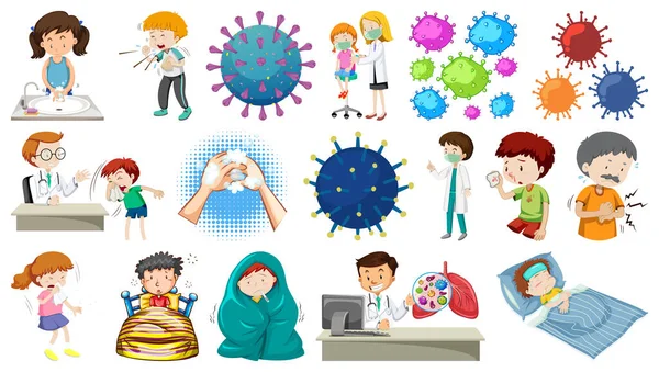 Set Van Zieke Mensen Met Verschillende Syptomen Illustratie — Stockfoto