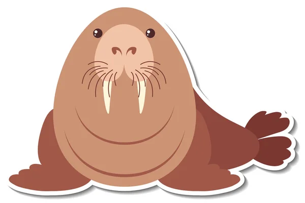 Mollig Walrus Dier Cartoon Sticker Illustratie — Stockfoto