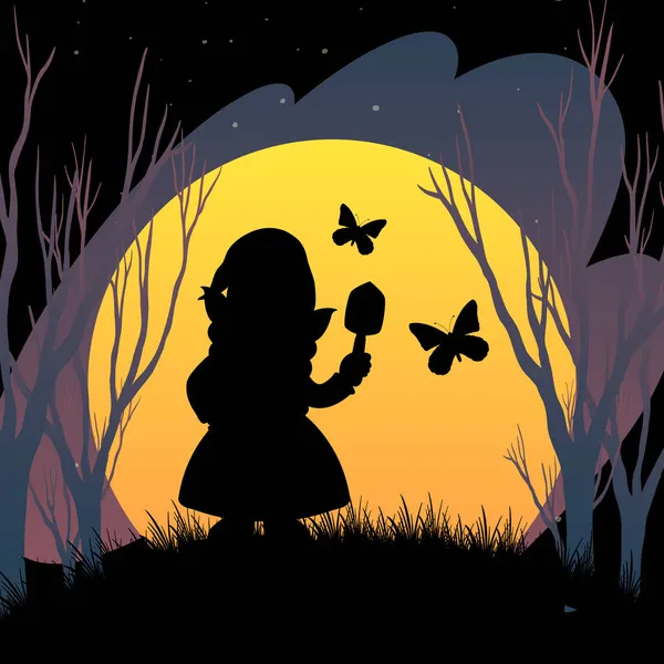 Fondo Noche Halloween Con Ilustración Silueta Gnomo — Foto de Stock