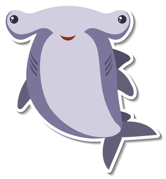 Chubby Requin Marteau Mer Animal Dessin Animé Autocollant Illustration — Photo