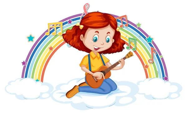 Girl Playing Guitar Cloud Rainbow Illustration — Stock Photo, Image