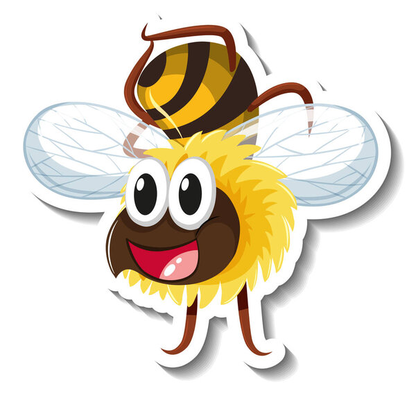 Funny Bee Dancing Cartoon Character Sticker Illustration Stock Photo