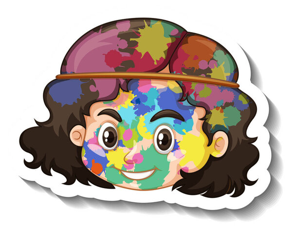 Happy Girl Face Colour His Face Sticker White Background Illustration Stock Picture