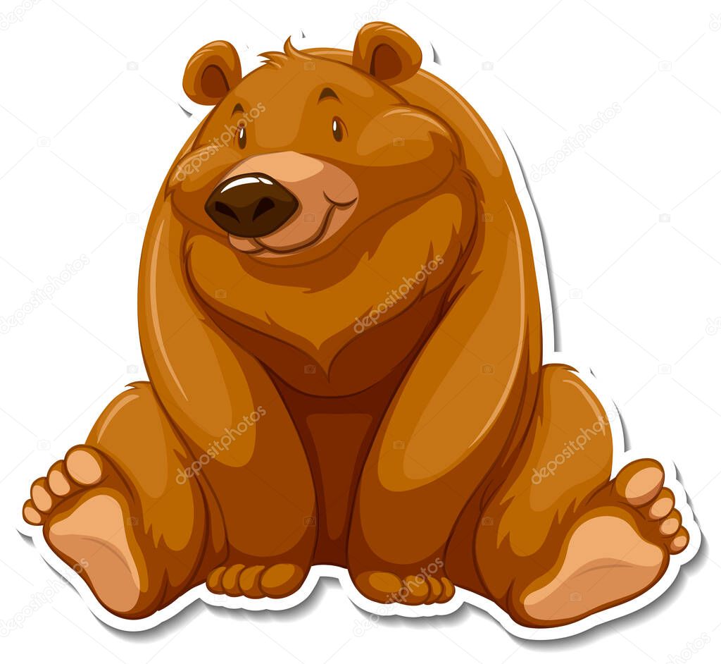Grizzly bear cartoon character sticker illustration
