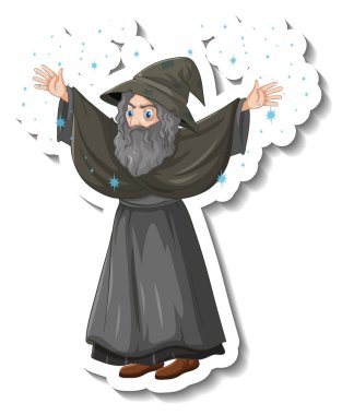 Eski sihirbaz çizgi film karakteri çıkartması çizimi