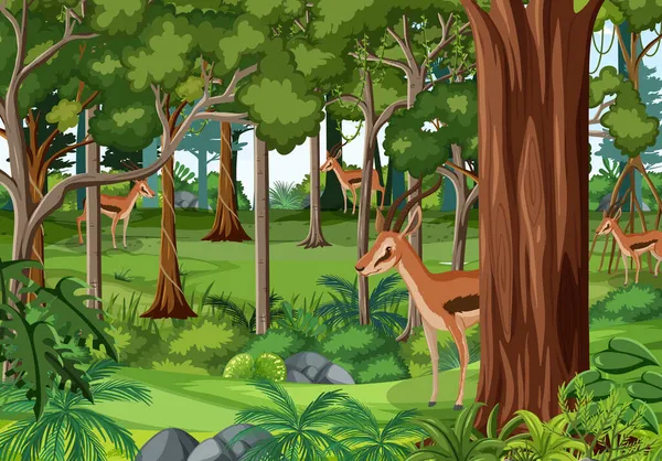 Nature Forest Landscape Background Many Deers Illustration — Stock Vector