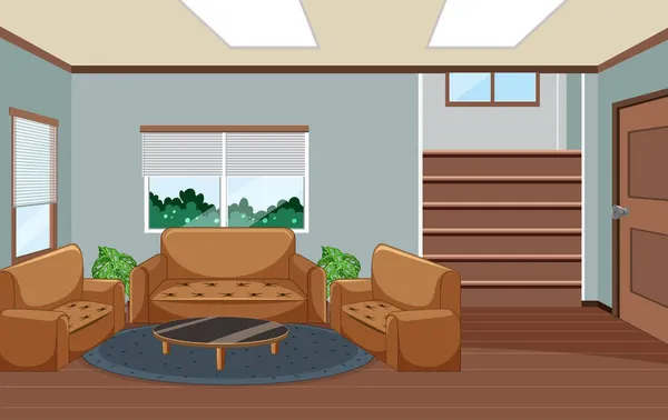 Woonkamer Interieur Met Meubels Illustratie — Stockvector