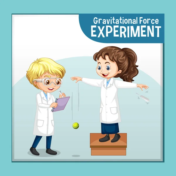 Forza Gravitazionale Esperimento Con Scienziato Bambini Cartone Animato Personaggio Illustrazione — Vettoriale Stock