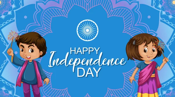 Cartel Del Día Independencia India Con Ilustración Personajes Dibujos Animados — Vector de stock