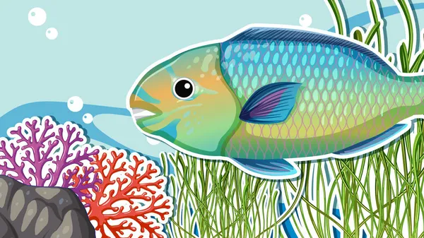 Deniz Resimlerinde Papağan Balığı Olan Küçük Resim Tasarımı — Stok Vektör
