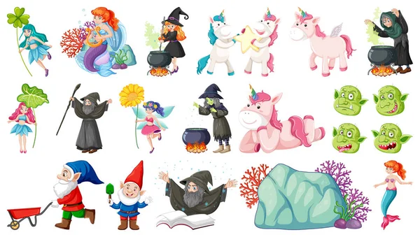 Set Fantasy Fairy Tale Characters Elements Illustration — Stock Vector