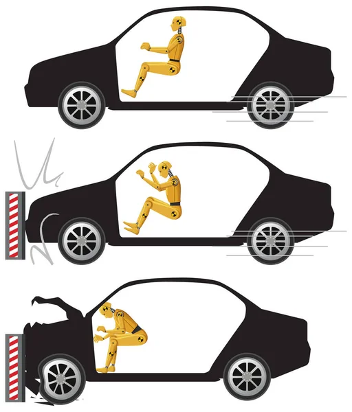 Manekin Testów Zderzeniowych Zepsutym Ilustracją Samochodu — Wektor stockowy