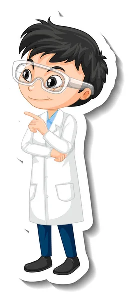 Cientista Menino Desenho Animado Personagem Adesivo Ilustração —  Vetores de Stock