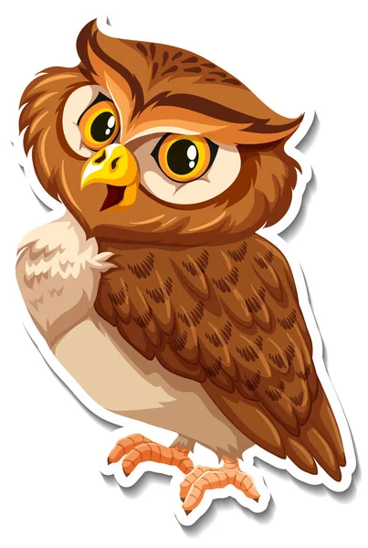 Hibou Brun Oiseau Dessin Animé Personnage Autocollant Illustration — Image vectorielle