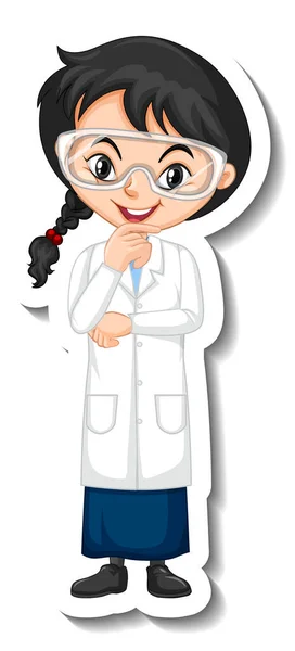 Scientist Girl Cartoon Character Sticker Illustration — Stock Vector