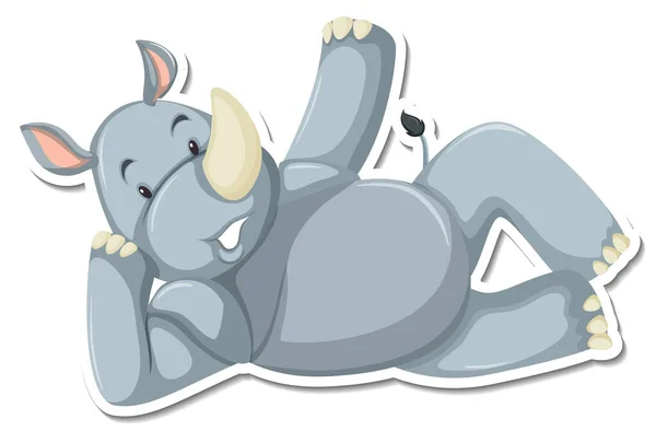 快乐犀牛卡通人物贴纸插图 — 图库矢量图片