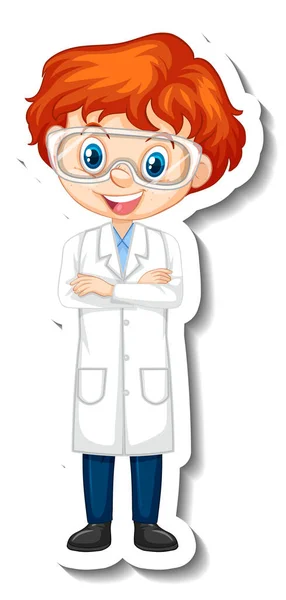 Scientist Boy Cartoon Character Sticker Illustration — Stock Vector