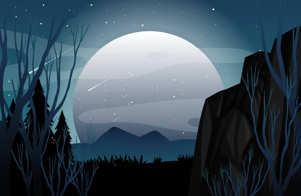 Silhouette Forêt Effrayante Avec Illustration Pleine Lune — Image vectorielle