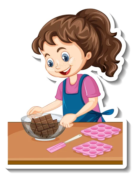 Cartoon Character Sticker Girl Baking Equipments Illustration — Stock Vector