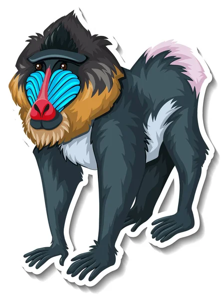 Mandrill Macaco Animal Desenho Animado Etiqueta Ilustração —  Vetores de Stock