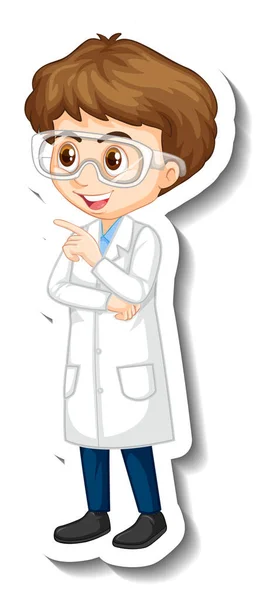 Illustrazione Adesivo Personaggio Cartone Animato Ragazzo Scienziato — Vettoriale Stock