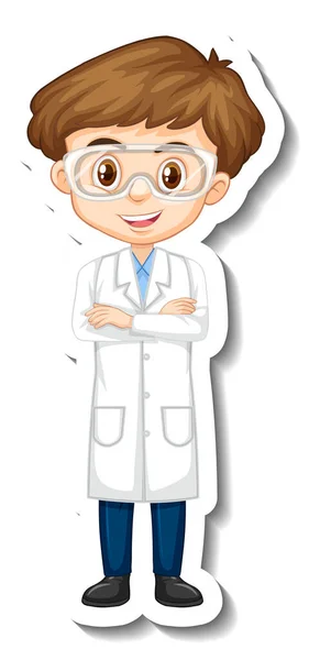 Wetenschapper Jongen Cartoon Karakter Sticker Illustratie — Stockvector