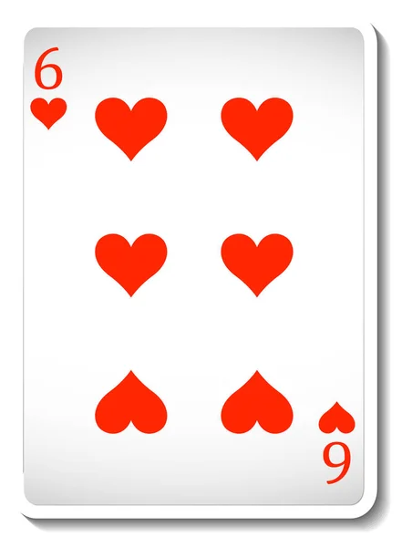 Sechs Herzen Spielkarte Isolierte Illustration — Stockvektor