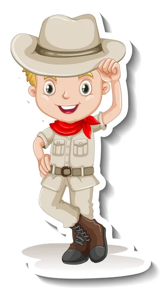 Junge Safari Outfit Cartoon Charakter Aufkleber Illustration — Stockvektor