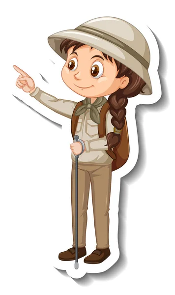 Girl Safari Outfit Cartoon Character Sticker Illustration — Stock Vector
