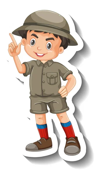 Boy Wear Safari Outfit Cartoon Character Sticker Illustration — Stock Vector