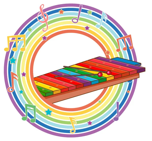 Xylophon Regenbogenrunden Rahmen Mit Melodiesymbolen Illustration — Stockvektor